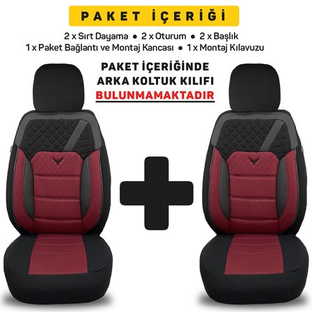 Pandami K1 Serisi Oto Koltuk Kılıfı 1+1 Set, Gofraj / Bordo, Mercedes C-Klasse W205 2002-2014 ile Uyumlu
