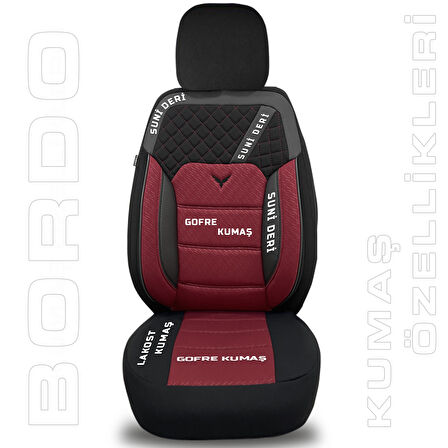 Pandami K1 Serisi Oto Koltuk Kılıfı 1+1 Set, Gofraj / Bordo, Mitsubishi Lancer 2017+ ile Uyumlu