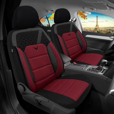 Pandami K1 Serisi Oto Koltuk Kılıfı 1+1 Set, Gofraj / Bordo, Opel Crossland X 2019 ile Uyumlu