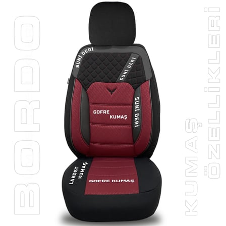 Pandami K1 Serisi Oto Koltuk Kılıfı 1+1 Set, Gofraj / Bordo, Volkswagen Touareg 2 C2 2010-2014 ile Uyumlu