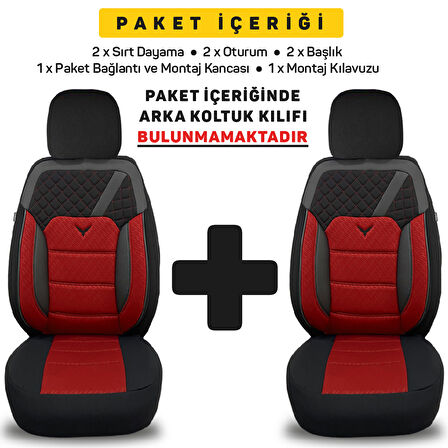 Pandami K1 Serisi Oto Koltuk Kılıfı 1+1 Set, Gofraj / Kırmızı, Ford Kuga 3 2020 ile Uyumlu
