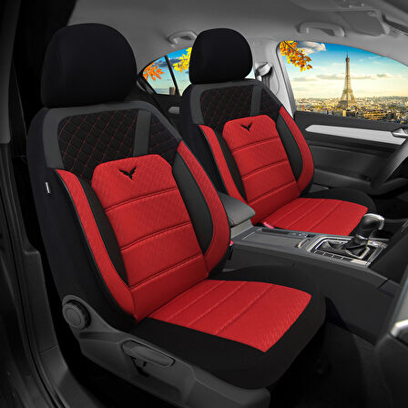 Pandami K1 Serisi Oto Koltuk Kılıfı 1+1 Set, Gofraj / Kırmızı, Peugeot 207 2006-2015 ile Uyumlu