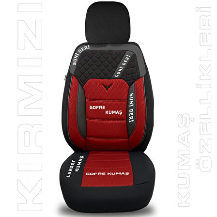 Pandami K1 Serisi Oto Koltuk Kılıfı 1+1 Set, Gofraj / Kırmızı, Peugeot 207 2006-2015 ile Uyumlu
