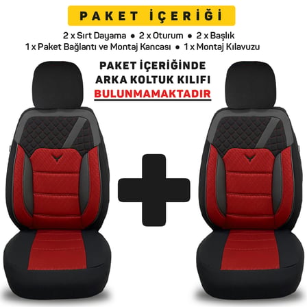 Pandami K1 Serisi Oto Koltuk Kılıfı 1+1 Set, Gofraj / Kırmızı, Renault Grand Scenic 2017+ ile Uyumlu