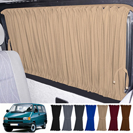 Volkswagen T4 - Transporter / Caravelle Uzun Şase 1990-2003 Uyumlu Krem Raylı Oto Perde Takımı