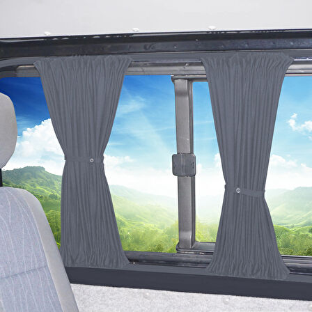 Peugeot Partner Tepee 2008-2018 Uyumlu Gri Raylı Oto Perde Takımı