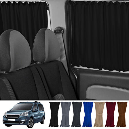 Peugeot Partner Tepee 2008-2018 Uyumlu Siyah Raylı Oto Perde Takımı