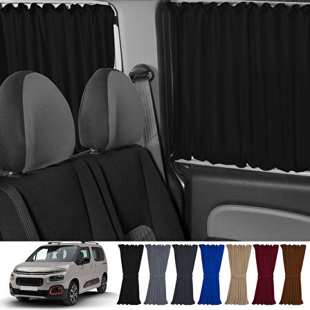 Citroen Berlingo 2.nesil 2008-2018 Uyumlu Siyah Raylı Oto Perde Takımı