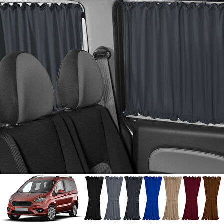 Ford Tourneo Courier 2014+ Uyumlu Füme Raylı Oto Perde Takımı