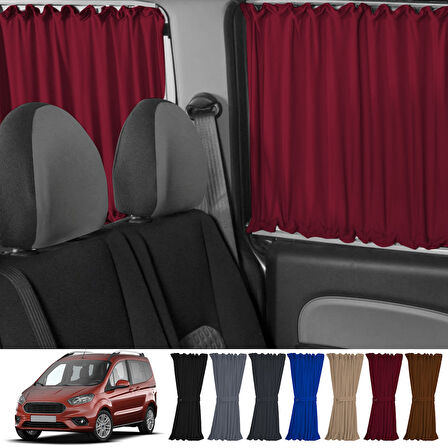 Ford Tourneo Courier 2014+ Uyumlu Bordo Raylı Oto Perde Takımı