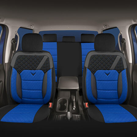 Her Araca Uyumlu Oto Koltuk Kılıfı Tam Set Gofraj / Mavi