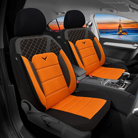 Her Araca Uyumlu Oto Koltuk Kılıfı Tam Set Gofraj / Turuncu