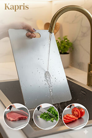 Kapris Paslanmaz Çelik Antibakteriyel Kesme Tahtası 32X24 Cm