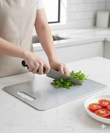 Kapris Paslanmaz Çelik Antibakteriyel Kesme Tahtası 32X24 Cm