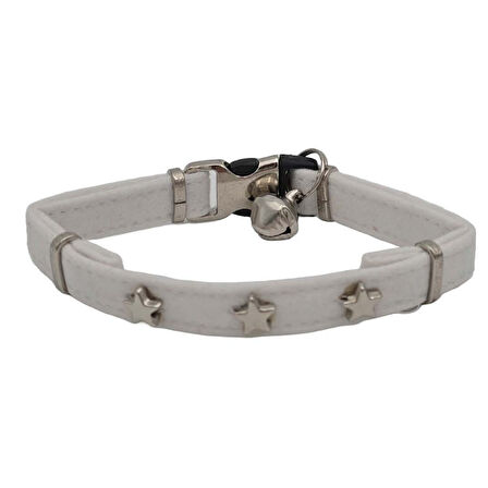 Jooys Kadife Zilli Yıldızlı Kedi Boyun Tasması Beyaz