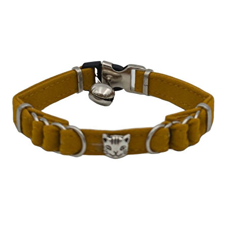 Jooys Kadife Zilli Halkalı Kedi Boyun Tasması Hardal