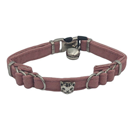 Jooys Kadife Zilli Halkalı Kedi Boyun Tasması Pudra