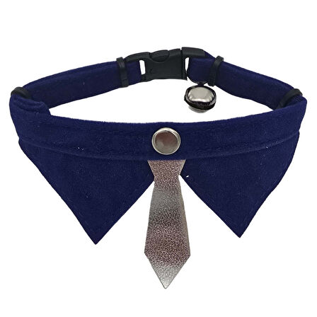 Jooys Kadife Zilli Kravatlı Kedi Boyun Tasması Lacivert
