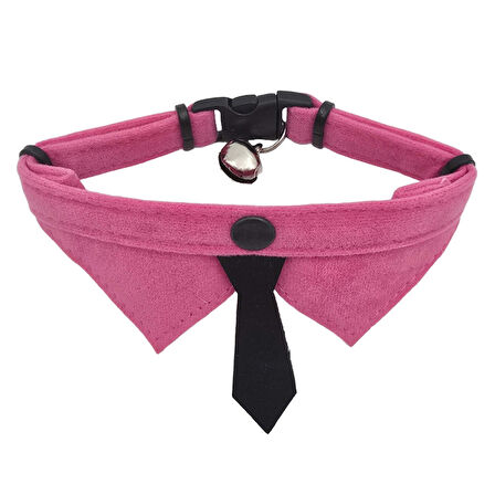 Jooys Kadife Zilli Kravatlı Kedi Boyun Tasması Pembe