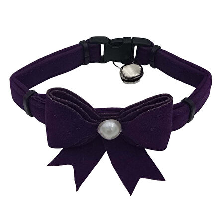 Jooys Kadife Zilli Kurdeleli Kedi Boyun Tasması Mor