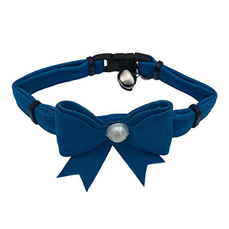 Jooys Kadife Zilli Kurdeleli Kedi Boyun Tasması Turkuaz