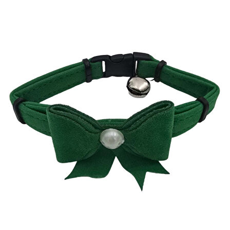 Jooys Kadife Zilli Kurdeleli Kedi Boyun Tasması Yeşil