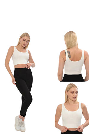 Premium Göğüs Toparlayıcı Sarkma Önleyen Spor Günlük Kalın Askılı Pedli Fitilli Crop Büstiyer