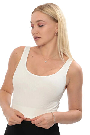 Premium Göğüs Toparlayıcı Sarkma Önleyen Spor Günlük Kalın Askılı Pedli Fitilli Crop Büstiyer