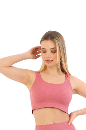 Premium Göğüs Toparlayıcı Sarkma Önleyen Spor Günlük Kalın Askılı Pedli Fitilli Crop Büstiyer