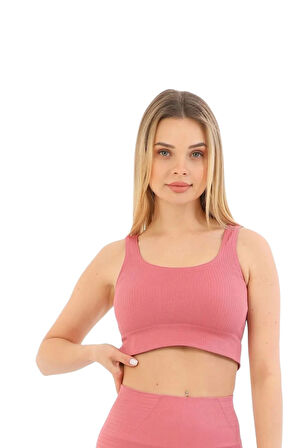 Premium Göğüs Toparlayıcı Sarkma Önleyen Spor Günlük Kalın Askılı Pedli Fitilli Crop Büstiyer