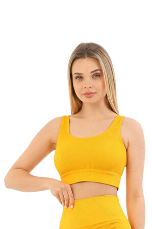 Premium Göğüs Toparlayıcı Sarkma Önleyen Spor Günlük Kalın Askılı Pedli Fitilli Crop Büstiyer