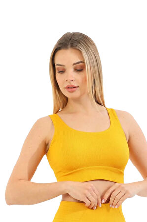 Premium Göğüs Toparlayıcı Sarkma Önleyen Spor Günlük Kalın Askılı Pedli Fitilli Crop Büstiyer
