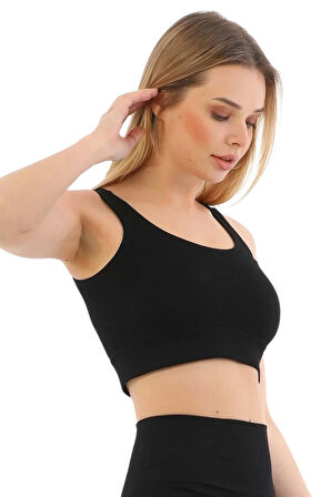 Premium Göğüs Toparlayıcı Sarkma Önleyen Spor Günlük Kalın Askılı Pedli Fitilli Crop Büstiyer