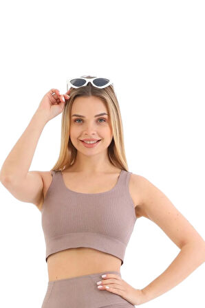 Premium Göğüs Toparlayıcı Sarkma Önleyen Spor Günlük Kalın Askılı Pedli Fitilli Crop Büstiyer