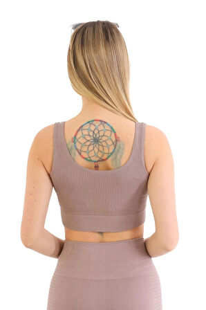 Premium Göğüs Toparlayıcı Sarkma Önleyen Spor Günlük Kalın Askılı Pedli Fitilli Crop Büstiyer