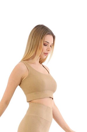 Premium Göğüs Toparlayıcı Sarkma Önleyen Spor Günlük Kalın Askılı Pedli Fitilli Crop Büstiyer