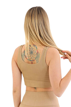 Premium Göğüs Toparlayıcı Sarkma Önleyen Spor Günlük Kalın Askılı Pedli Fitilli Crop Büstiyer