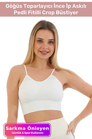 Özel Üretim Göğüs Toparlayıcı Sarkma Önleyen Spor Günlük İnce İp Askılı Pedli Fitilli Crop Büstiyer