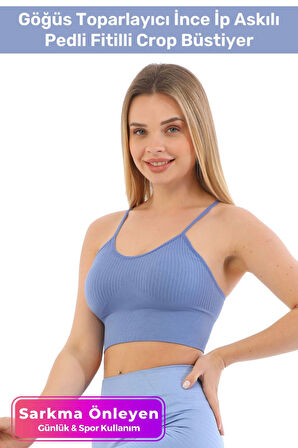 Özel Üretim Göğüs Toparlayıcı Sarkma Önleyen Spor Günlük İnce İp Askılı Pedli Fitilli Crop Büstiyer