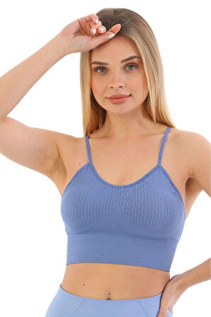 Özel Üretim Göğüs Toparlayıcı Sarkma Önleyen Spor Günlük İnce İp Askılı Pedli Fitilli Crop Büstiyer