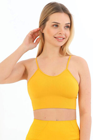 Özel Üretim Göğüs Toparlayıcı Sarkma Önleyen Spor Günlük İnce İp Askılı Pedli Fitilli Crop Büstiyer