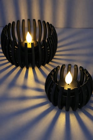 2 Li Siyah Kafes Mumluk Seti Modern Dekoratif Led & Tealight Mumluk