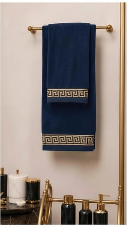 %100 Pamuk Kadife Bornoz Seti 4 Parça - Greek Desen Lüks Hamam/Çeyizlik Banyo Havlu Ve Bornoz Takımı