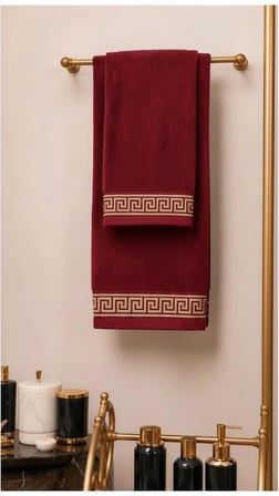%100 Pamuk Kadife Bornoz Seti 4 Parça - Greek Desen Lüks Hamam/Çeyizlik Banyo Havlu Ve Bornoz Takımı