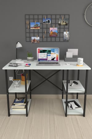 Bofigo 60X120 cm 4 Raflı Çalışma Masası Bilgisayar Masası Ofis Ders Yemek Masası Çehov Beyaz