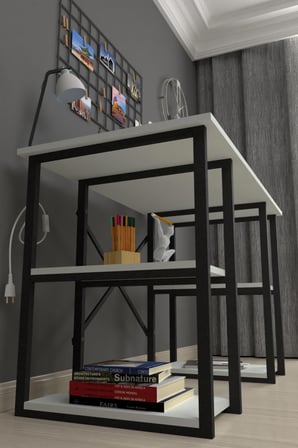 Bofigo 60X120 cm 4 Raflı Çalışma Masası Bilgisayar Masası Ofis Ders Yemek Masası Çehov Beyaz