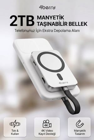 2TB NVMe SSD’li Telefon Uyumlu Manyetik Taşınabilir Bellek – TV’ye Görüntü Aktarımı, PC ve Telefona Veri Transferi