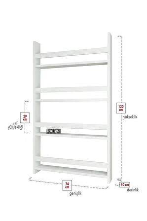 Bofigo 4 Raflı 120 x 74 Cm Montessori Kitaplık Eğitici Çocuk Kitaplığı Beyaz