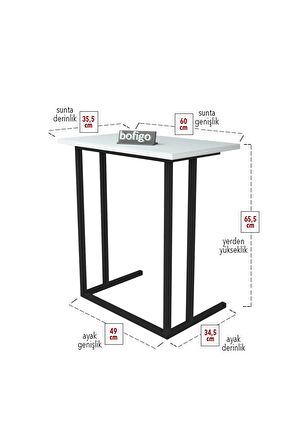 Bofigo Metal Ayaklı Laptop Sehpası Kahvaltı Masası Çalışma Sehpası Beyaz