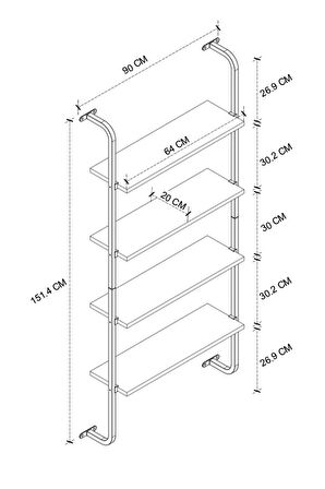 Bofigo 4 Raflı Duvara Monte Kitaplık Dekoratif Kitaplık Çam